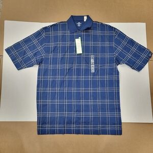 NWT Dockers Golf Men's Size M Cotton Shirt Blue Plaid Polo Short Sleeve Sport